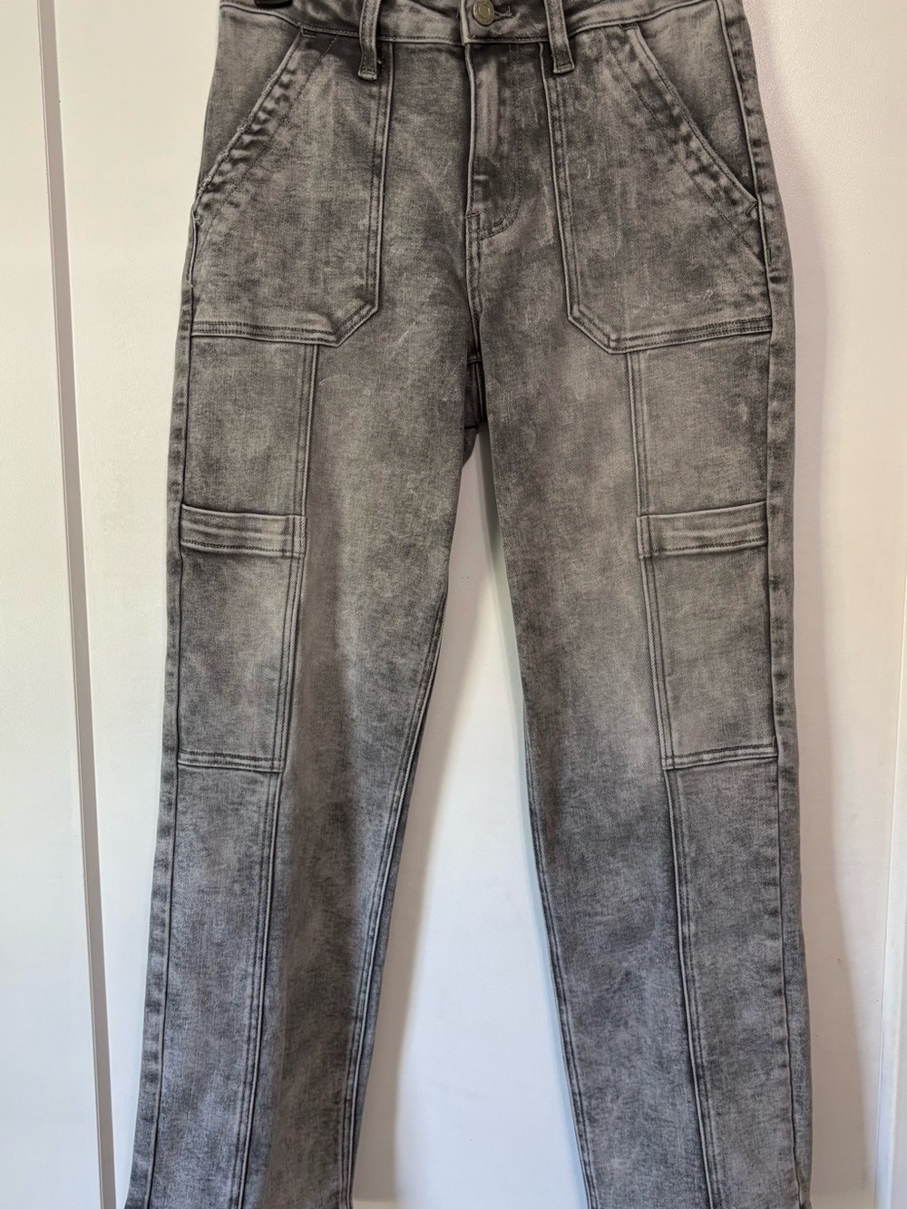 Vervet Blue High Rise Crop Slim Straight Cargo Jeans Grey Size 26 (Style T5887)